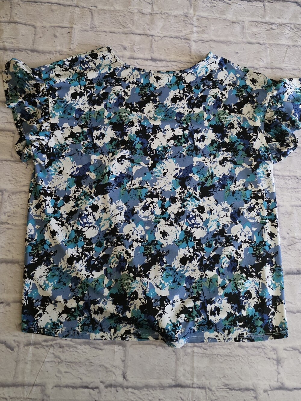 NY Collection Blue Ruched Tie Front Blouse - Picture 7 of 9